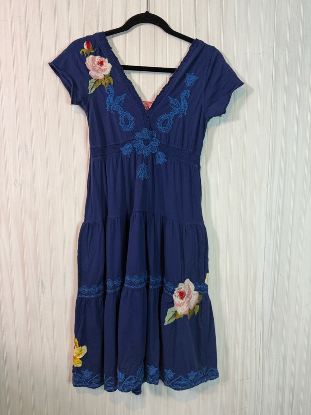 JOHNNY WAS JWLA EMBRIODERED TIERD MIDI DRESS SMALL